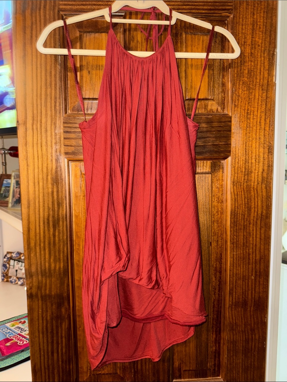 Womens Halter High-Low Top in Brick Red